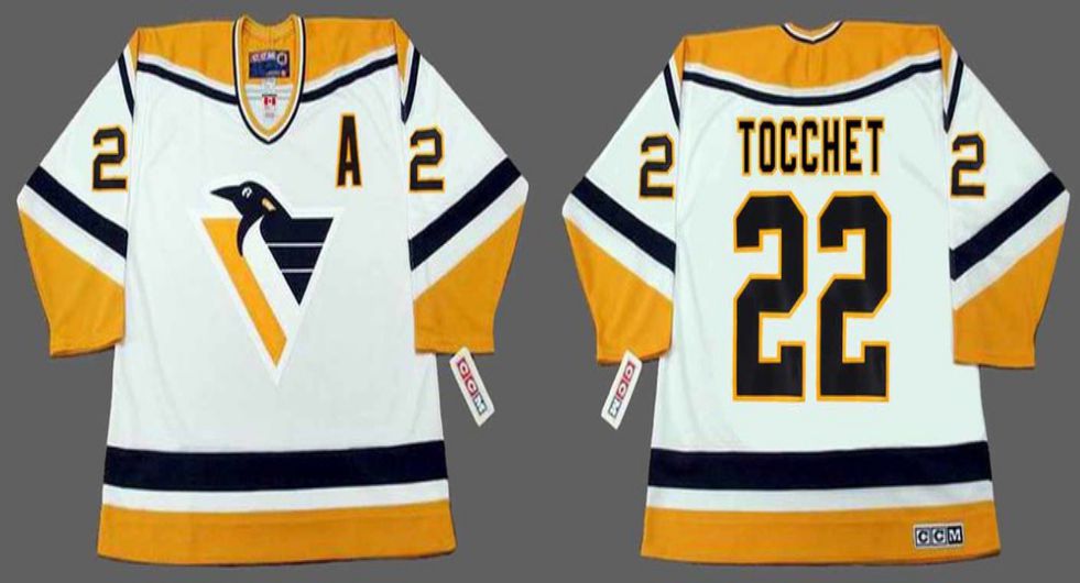 2019 Men Pittsburgh Penguins #22 Tocchet White yellow CCM NHL jerseys->pittsburgh penguins->NHL Jersey